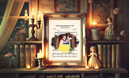 Snow White and Prince Charming Some Day My Prince Will Come Sheet Music Art Print