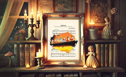 Snow White and the Seven Dwarfs Heigh-Ho Sheet Music Wall Art — Disney Gift for Music Lovers