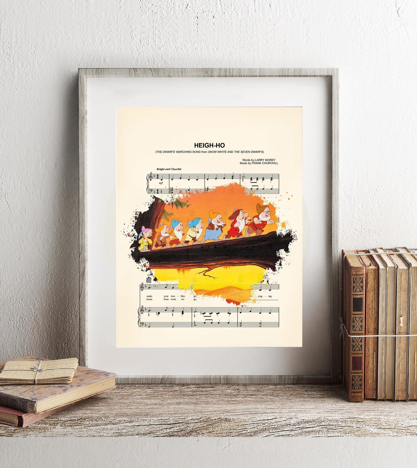 Snow White and the Seven Dwarfs Heigh-Ho Sheet Music Wall Art — Disney Gift for Music Lovers
