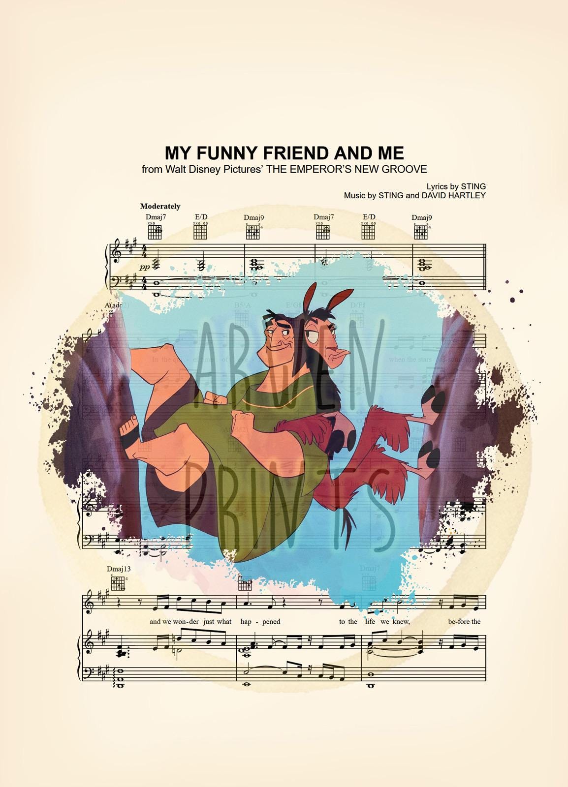 The Emperor’s New Groove Kuzco and Pacha My Funny Friend and Me Sheet Music Art Print