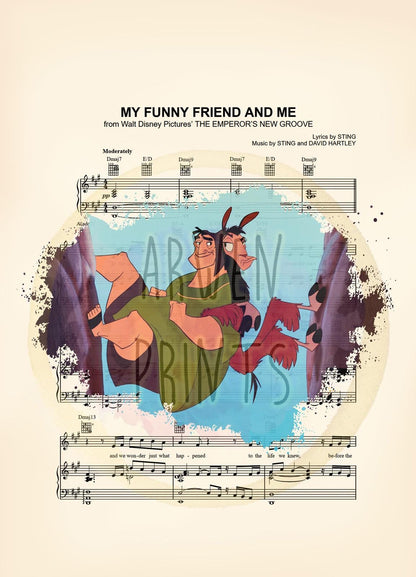 The Emperor’s New Groove Kuzco and Pacha My Funny Friend and Me Sheet Music Art Print