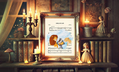Lion King Simba, Nala, Kiara and Rafiki Circle of Life Sheet Music Art Print