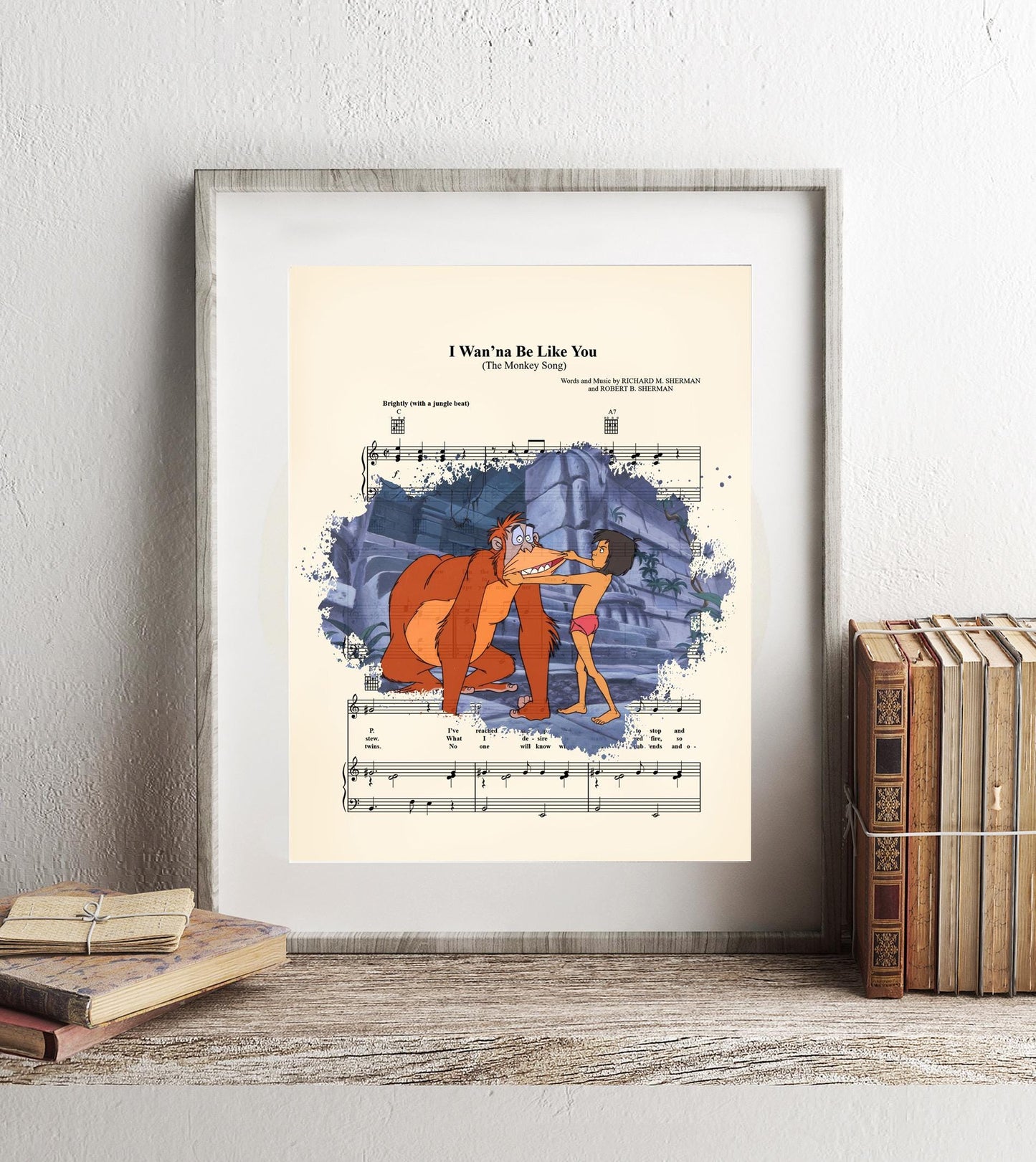 Jungle Book Mowgli and King Louie Splatter I Wan’na Be Like You Sheet Music Art Print