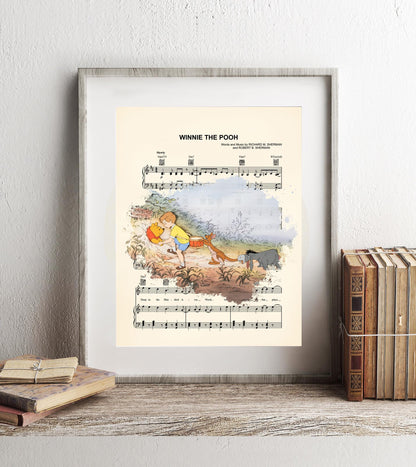 Winnie the Pooh Splatter Pooh, Christopher Robin, Kanga and Eeyore Sheet Music Art Print