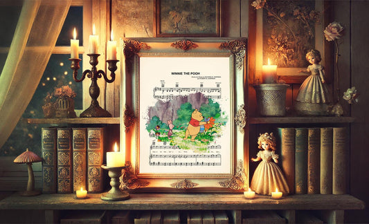 Winnie the Pooh and Piglet Sheet Music Wall Art — Disney Gift for Music Lovers