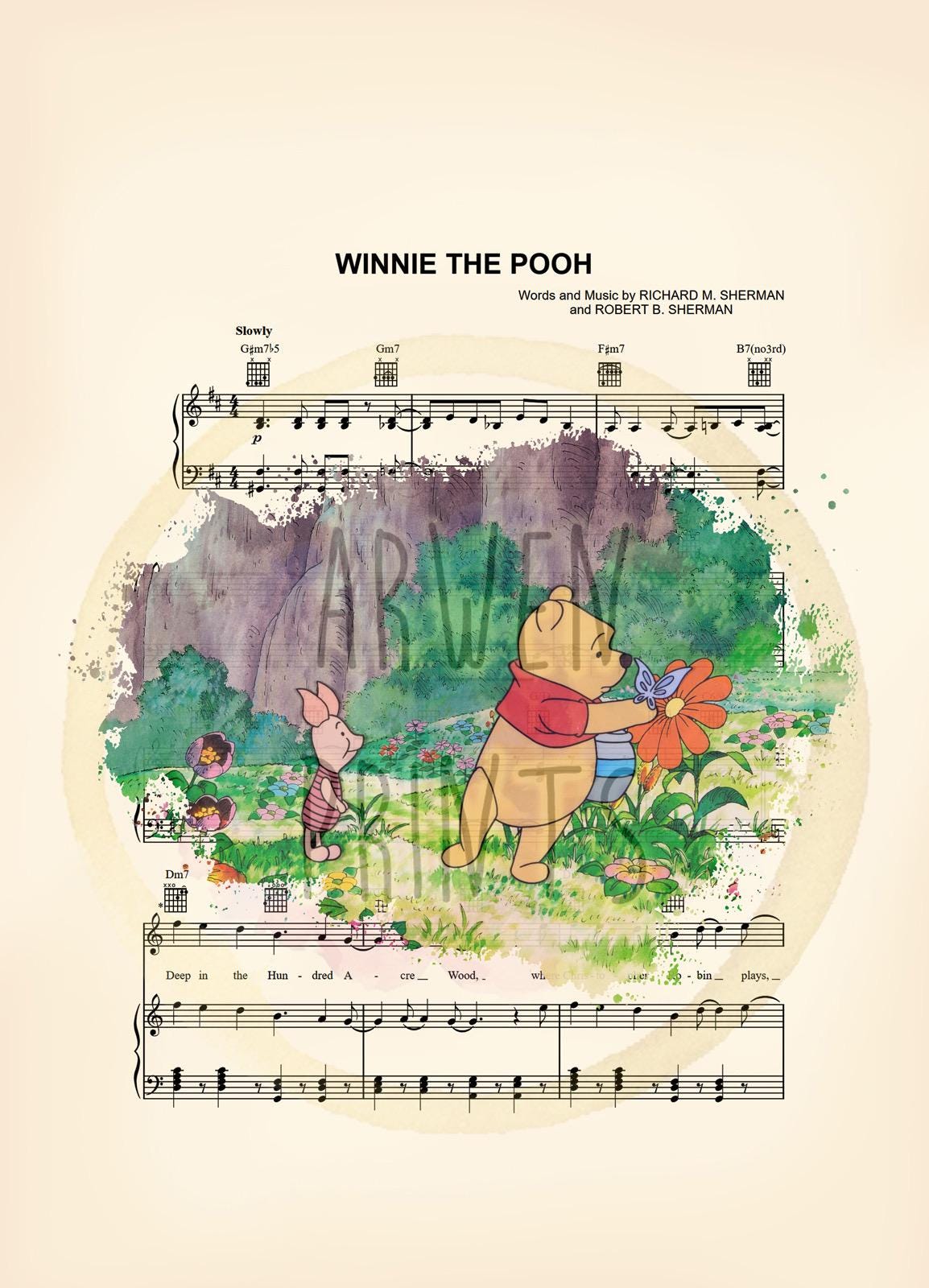 Winnie the Pooh and Piglet Sheet Music Art Print