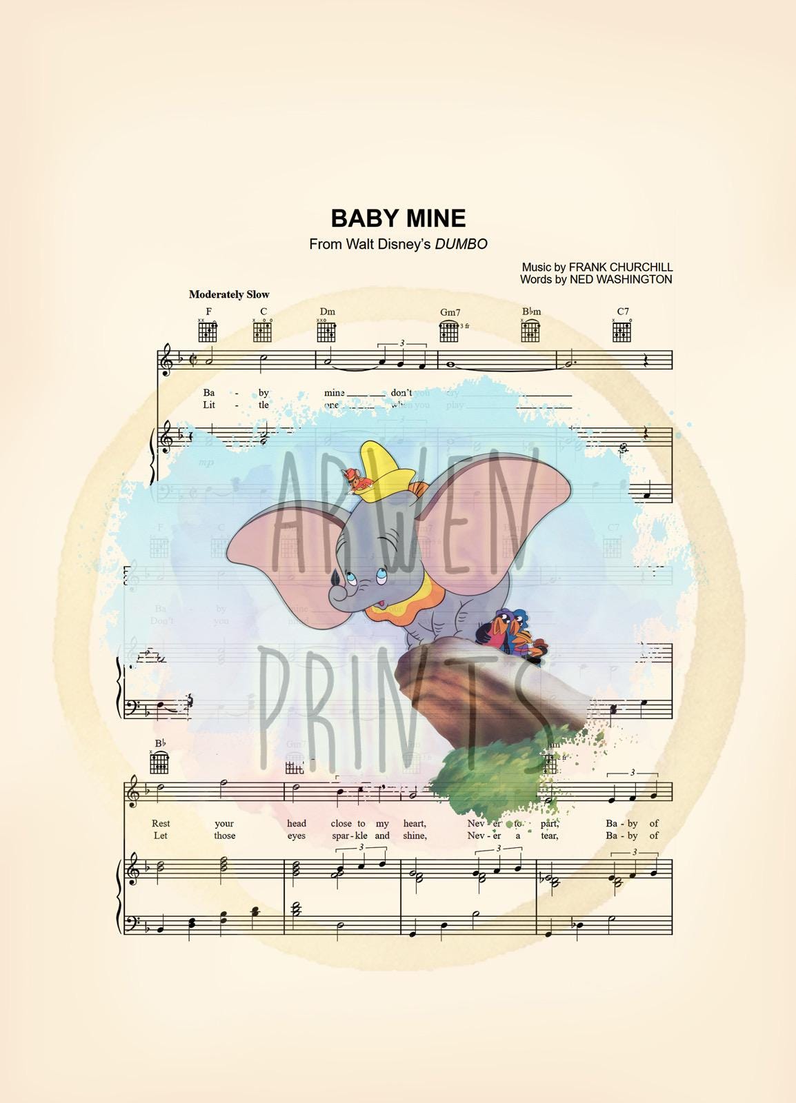 Dumbo Splatter Baby Mine Sheet Music Art Print
