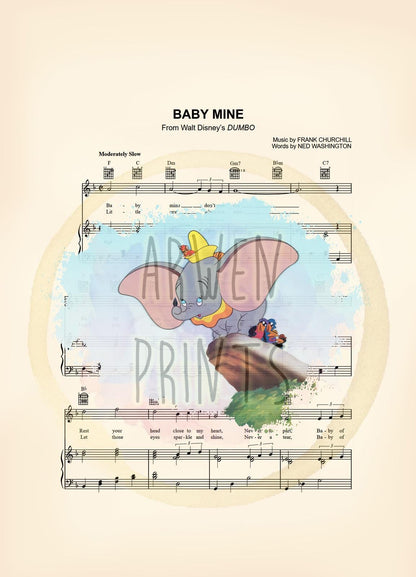 Dumbo Splatter Baby Mine Sheet Music Art Print