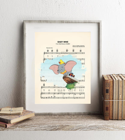 Dumbo Splatter Baby Mine Sheet Music Art Print