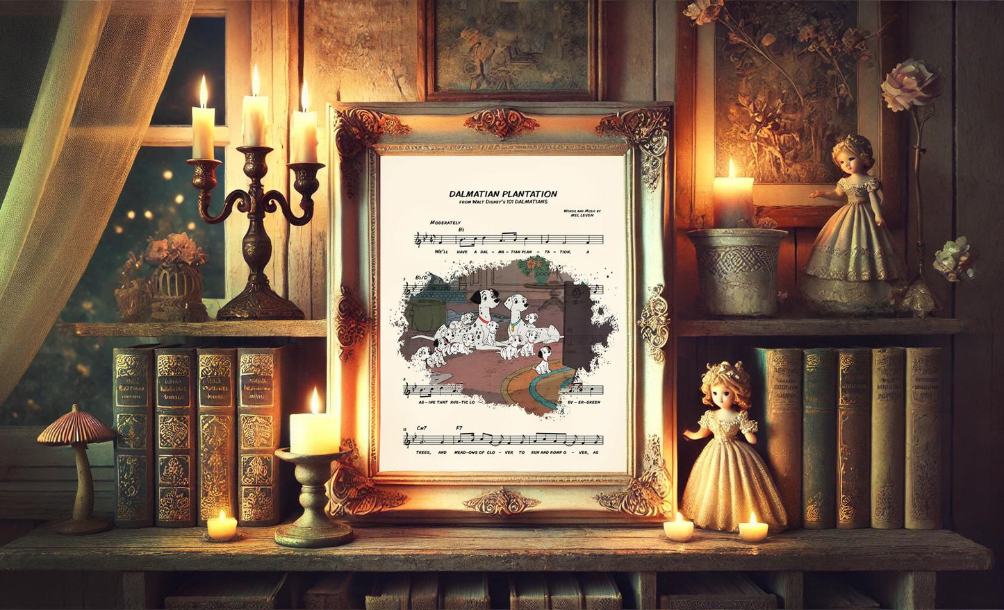 101 Dalmatians Watching Television Dalmatian Plantation Sheet Music Art Print
