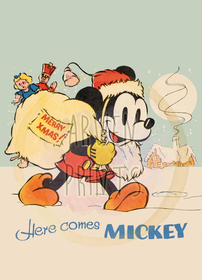 Mickey Mouse Christmas Vintage Art Print