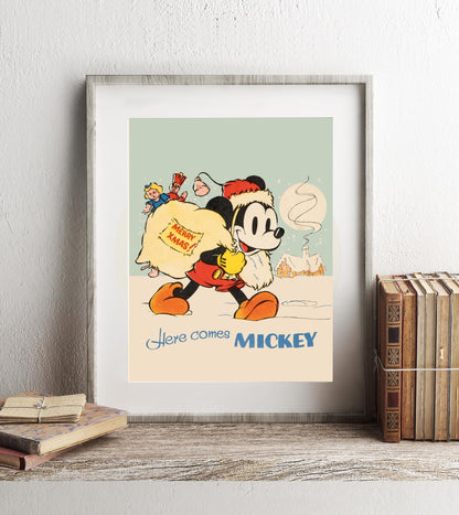 Mickey Mouse Christmas Vintage Art Print