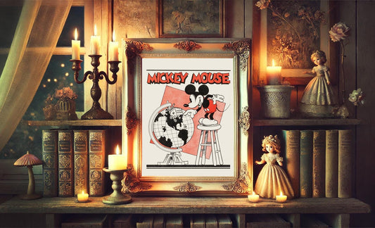 Mickey Mouse Globe Vintage Art Print - Mickey Mouse Vintage Wall Decor - Disney Vintage Art