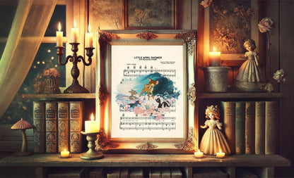 Bambi Thumper & Flower in a Flower Field Little April Shower Sheet Music Art Print