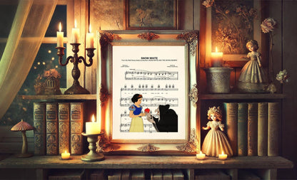 Snow White and the Evil Queen in Disguise with Red Apple Sheet Music Art Print