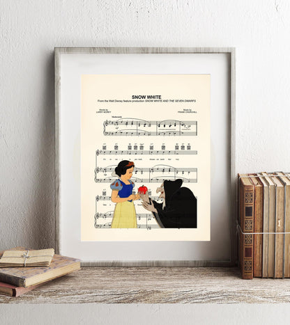 Snow White and the Evil Queen in Disguise with Red Apple Sheet Music Art Print