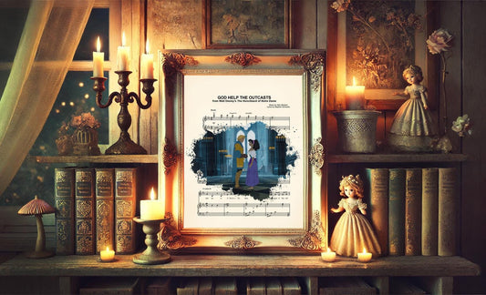 Hunchback of Notre Dame Esmeralda and Phoebus God Help the Outcasts Sheet Music Wall Art — Disney Gift for Music Lovers