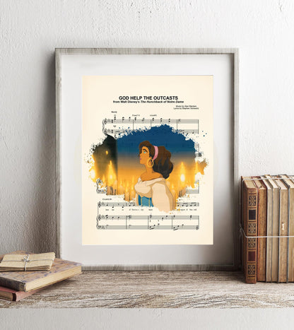 Hunchback of Notre Dame Esmeralda Singing God Help the Outcasts Sheet Music Art Print