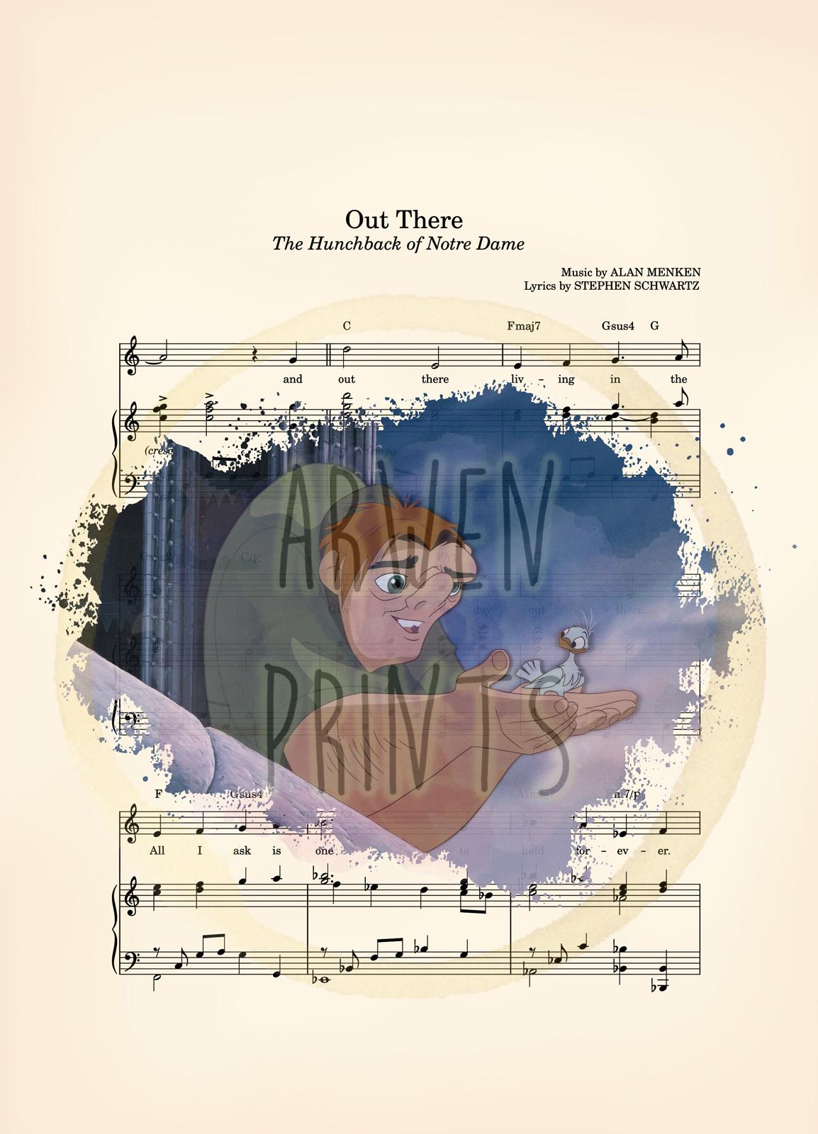Hunchback of Notre Dame Quasimodo and Bird Out There Sheet Music Art Print