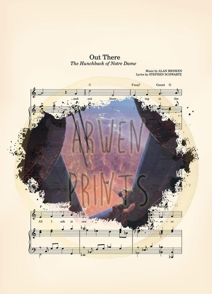 Hunchback of Notre Dame Quasimodo in the Bell Tower Out There Sheet Music Art Print