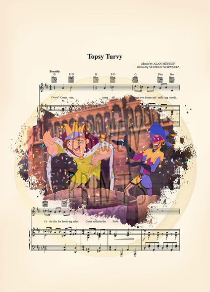 Hunchback King of Fools Topsy Turvy Disney Sheet Music Wall Art — Disney Gift for Music Lovers