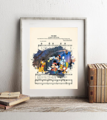 Pirates of the Caribbean Mickey, Goofy, Donald and Pluto Yo Ho Sheet Music Wall Art — Disney Gift for Music Lovers
