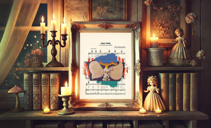 Dumbo with Timothy Q. Mouse Splatter Baby Mine Sheet Music Art Print