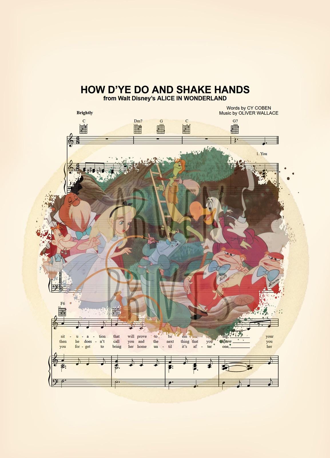 Alice in Wonderland Characters How D’ye Do and Shake Hands Sheet Music Art Print