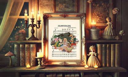 Alice in Wonderland Tea Party Splatter The Unbirthday Song Sheet Music Art Print