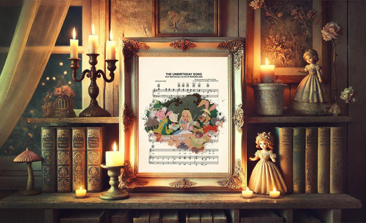 Alice in Wonderland Tea Party Splatter The Unbirthday Song Sheet Music Art Print
