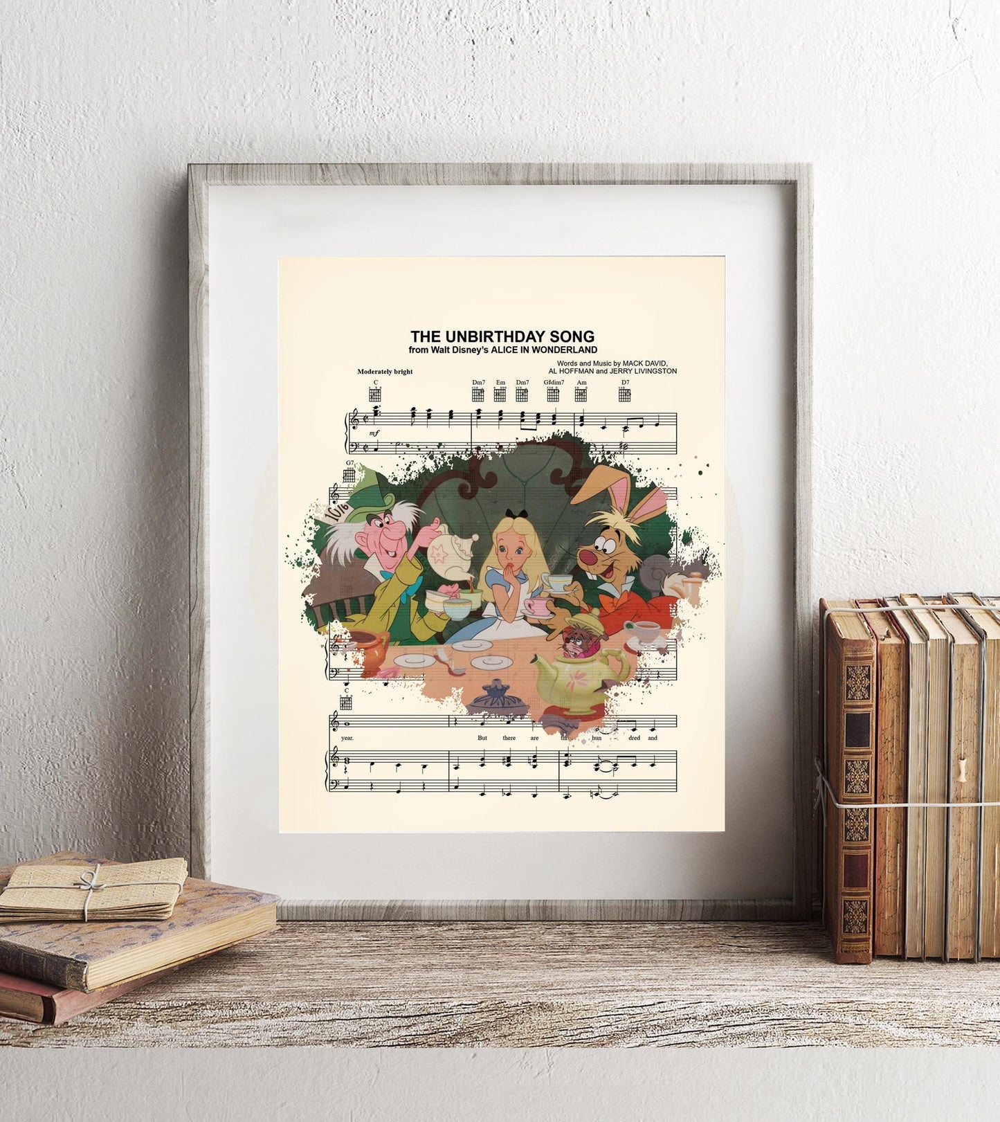 Alice in Wonderland Tea Party Splatter The Unbirthday Song Sheet Music Art Print