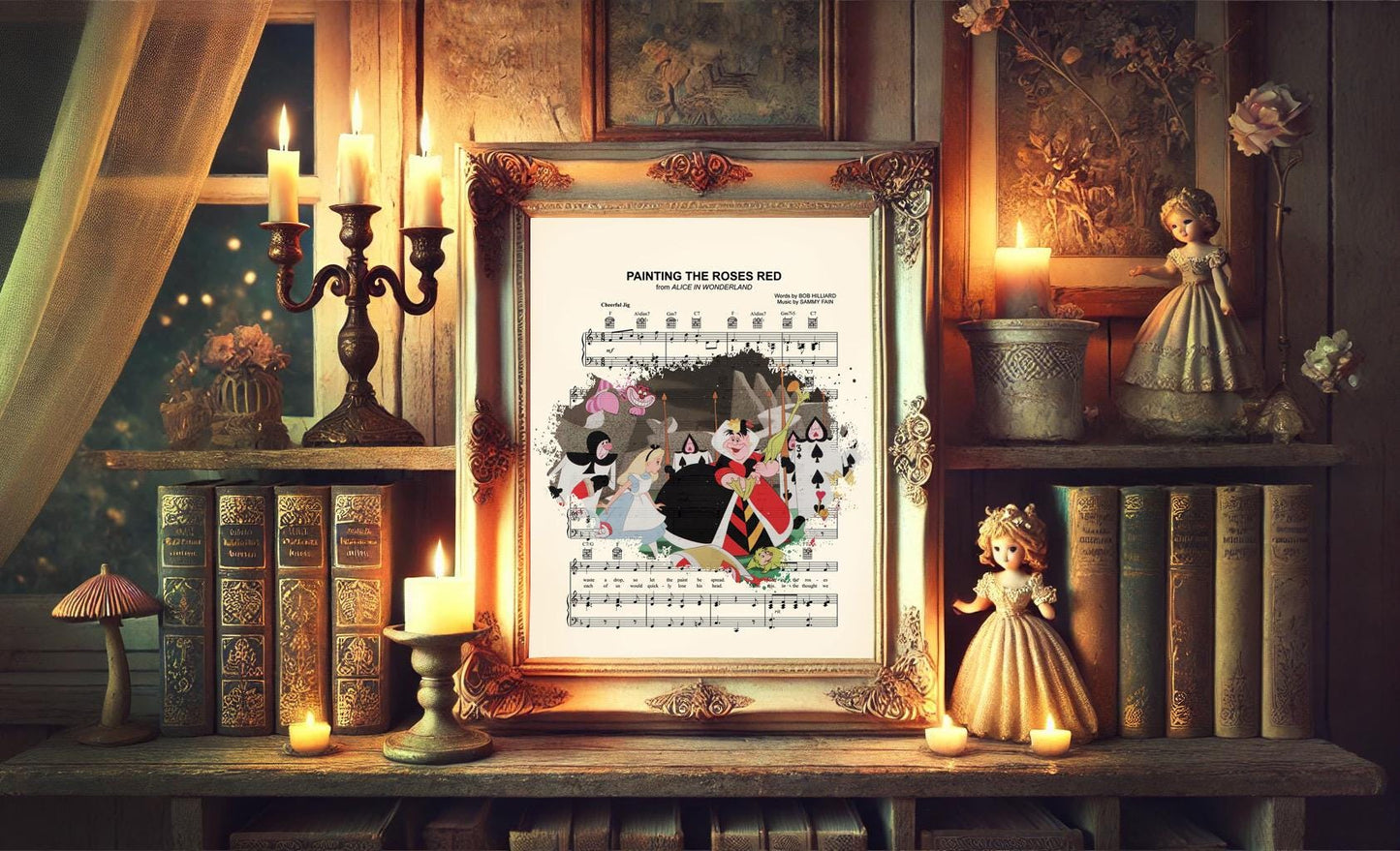 Alice in Wonderland Queen of Hearts Painting the Roses Red Sheet Music Art Print