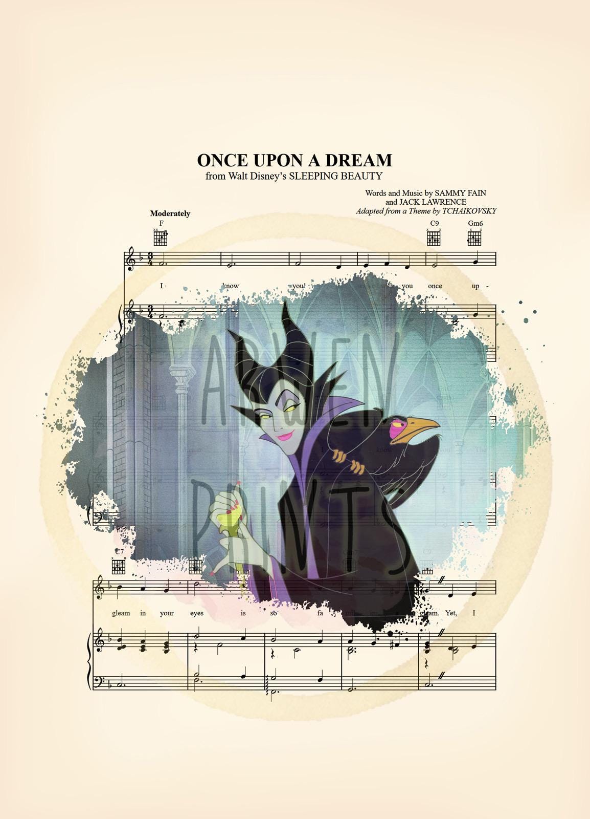 Sleeping Beauty Maleficent Splatter Once Upon A Dream Sheet Music Art Print
