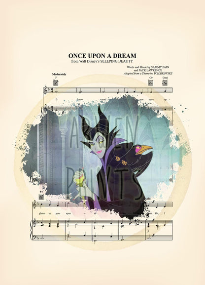 Sleeping Beauty Maleficent Splatter Once Upon A Dream Sheet Music Art Print