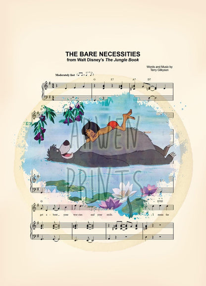 The Jungle Book Mowgli and Baloo The Bare Necessities Sheet Music Art Print