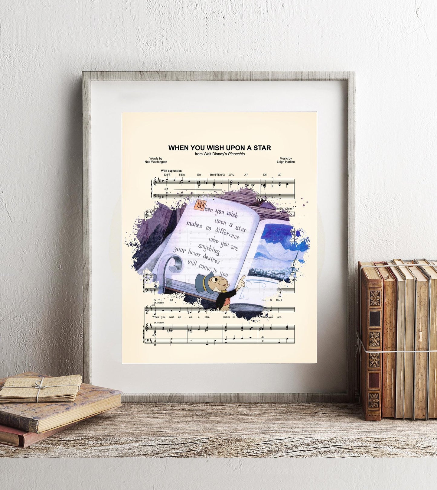 Pinocchio Jiminy Cricket Splatter When You Wish Upon A Star Sheet Music Art Print