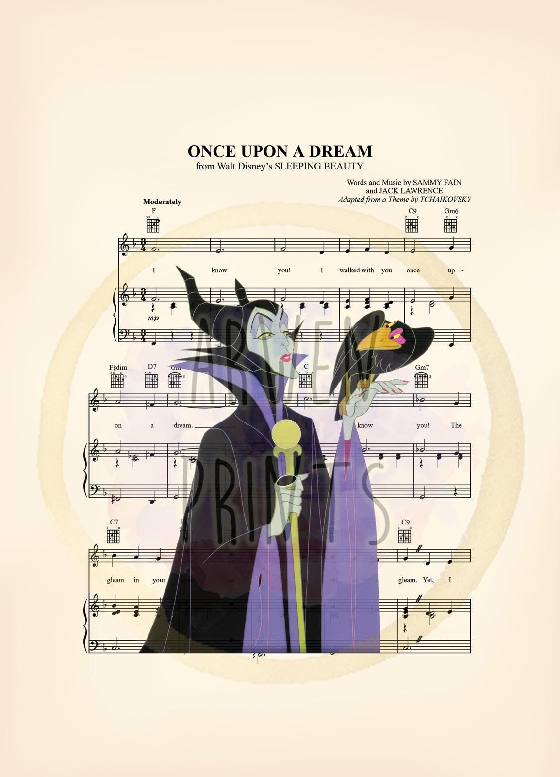Sleeping Beauty Maleficent and Diablo Once Upon A Dream Sheet Music Art Print