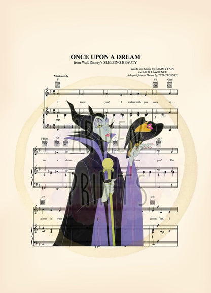 Sleeping Beauty Maleficent and Diablo Once Upon A Dream Sheet Music Art Print