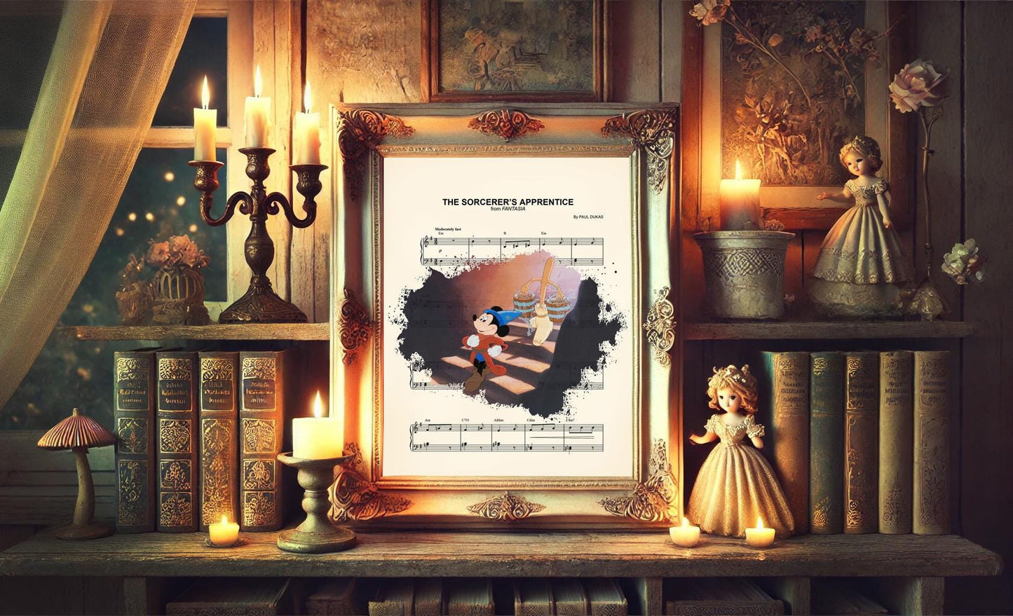 Mickey Sorcerer’s Apprentice Fantasia Sheet Music Art Print