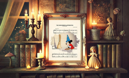 Mickey and Broom Sorcerer’s Apprentice Fantasia Sheet Music Art Print