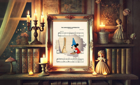 Mickey and Broom Sorcerer’s Apprentice Fantasia Sheet Music Art Print
