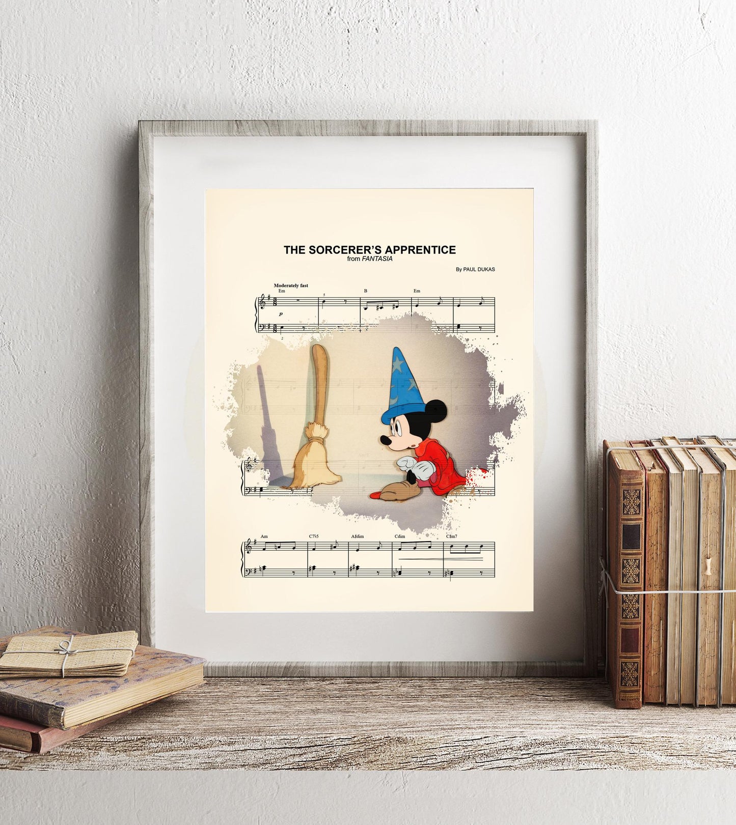 Mickey and Broom Sorcerer’s Apprentice Fantasia Sheet Music Art Print