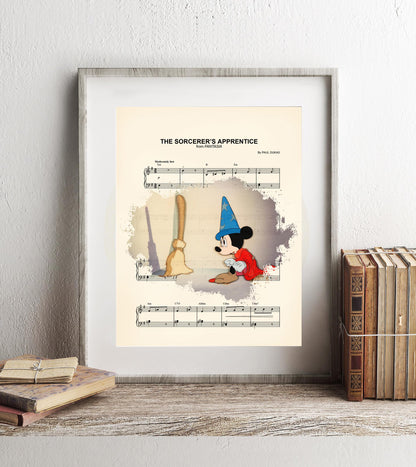 Mickey and Broom Sorcerer’s Apprentice Fantasia Sheet Music Art Print