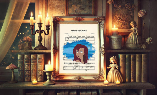 Little Mermaid Ariel Splatter Part of Your World Sheet Music Art Print
