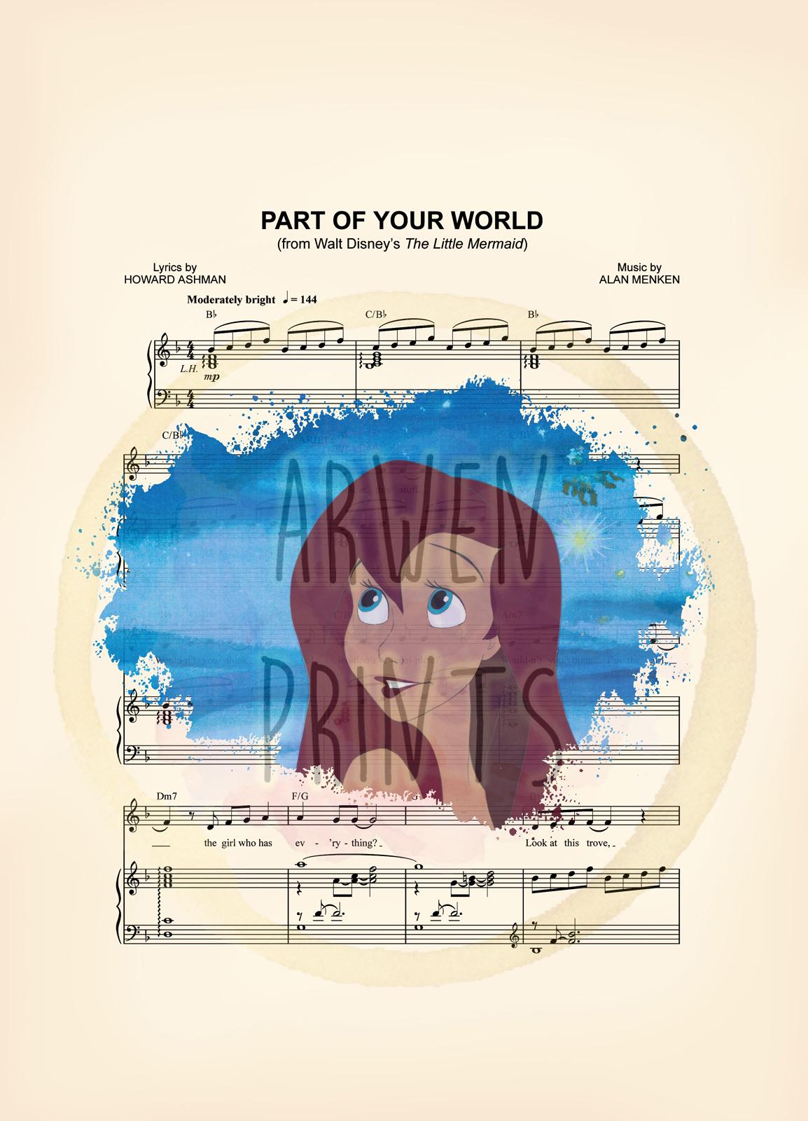 Little Mermaid Ariel Splatter Part of Your World Sheet Music Art Print
