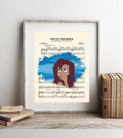 Little Mermaid Ariel Splatter Part of Your World Sheet Music Art Print