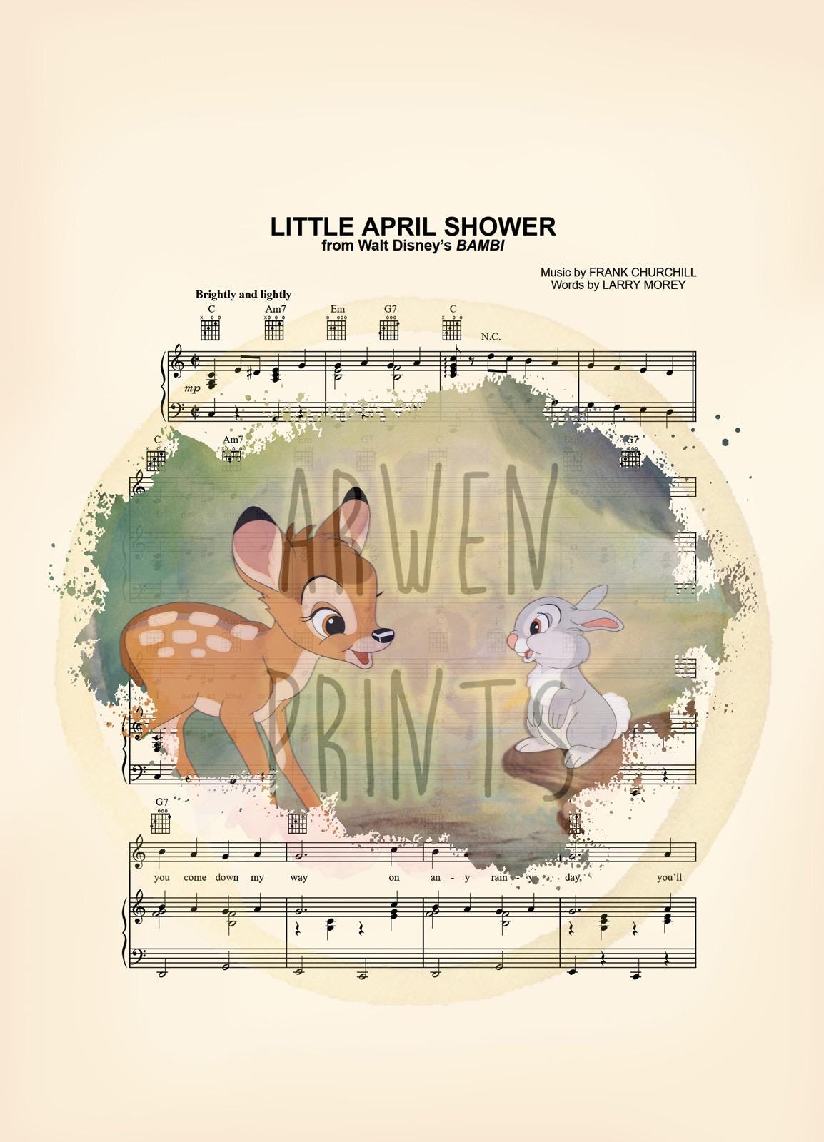 Bambi Meets Thumper Little April Shower Sheet Music Art Print