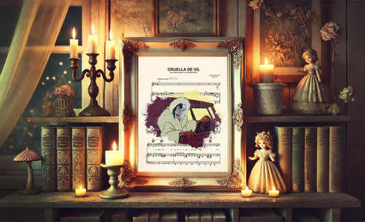 101 Dalmatians Cruella De Vil Driving Sheet Music Art Print