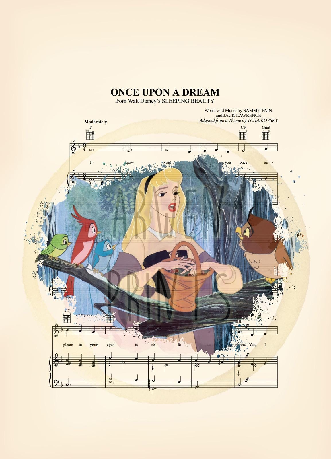 Sleeping Beauty Aurora Singing Once Upon A Dream Sheet Music Art Print