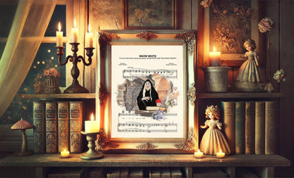Snow White Evil Queen in Disguise with Red Apple Splatter Sheet Music Art Print